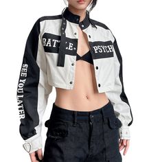 PRICES MAY VARY. ❤️️【Features】: Casual jacket, classic fashion, letter printing design makes this jacket more unique. ❤️️【Collocation】: A lightweight, modern designed jacket, paired with trendy jeans or sweatpants,shorts, skirts,etc. ❤️️【Occasion】: This cropped jacket is suitable for casual wear, dating, camping, streetwear, sports and outdoor sports and more. ❤️️【Garment Care】: Hand washing is recommended. Do not bleach and iron at low temperature, hang to dry. Please double check your size fro Cheap Hip Hop Tops For Concerts, Cool Jackets Amazon, Hiphop Streetwear, American Shorts, Street Punk, Womens Biker Jacket, Statement Jacket, Racing Jacket, Modieuze Outfits