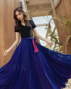 Ebeek - Exquisite Dual-Tone Double-sided Chiffon Dance Skirt: Premium Quality, 8-meter Wide Swing, and Elegant Half-Length Design Polyester Skirt, Dance Skirt, Fairy Dress, Color Fabric, Types Of Skirts, Skirt Length, Long Skirt, Fabric Color, Dress Skirt