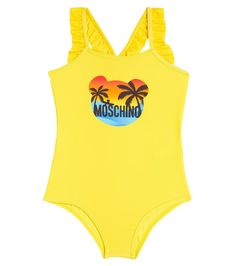 Printed swimsuit in yellow - Moschino Kids | Mytheresa Stretch Polyamide Swimwear For Summer, Fitted Polyamide Swimwear For Beach Season, Stretch Polyamide Tankini For Beach Season, Polyamide Swimwear For Beach Party, Stretch Polyamide Swimwear For Beach Party, Fitted Elastane Swimwear For Beach Season, Fitted Polyamide Swimwear For Beach Party, Stretch Polyamide Swimwear For Beach Season, Fitted Elastane Swimwear For Beach