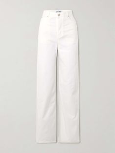 LOEWE High-rise wide-leg jeans Elegant High Rise Relaxed Fit Jeans, Elegant High-rise Pants With Five Pockets, Elegant Straight Leg Everyday Bottoms, Elegant Straight Leg Jeans For Everyday, Elegant Straight Leg Bottoms For Everyday, Elegant High Rise Jeans, White Full-length Jeans For Workwear, White Full-length Jeans For Work, White Full Length Jeans For Work