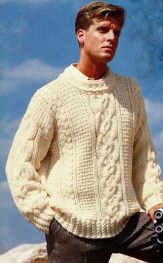 Hey, I found this really awesome Etsy listing at https://www.etsy.com/uk/listing/522275016/crocheted-fisherman-cable-sweater Moda 80s, Aran Knitting, Sweater Outfits Men, Crochet Men, Pull Crochet, Vintage Crochet Pattern, Jacket Cardigan, Fisherman Sweater, Cable Sweater