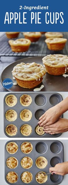 an image of apple pies being made in muffin tins and then baked