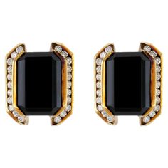 The earrings are finely crafted in 14k yellow gold with emerald cut onyx and round diamonds weighing approximately a total of 1.00 carat. Circa 1940. Mirror Mirror, Emerald Cut, Black Onyx, Jewelry Art, Clip On Earrings, Round Diamonds, Onyx, Diamond Earrings, Vintage Jewelry