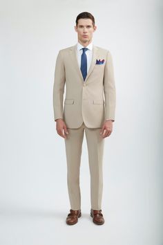 100% Merino Wool Beige Suit - Tomasso Black Beige Summer Formal Suit, Summer Beige Formal Suit, Beige Tailored Suit For Wedding, Elegant Beige Wedding Suits, Classic Fitted Beige Suit, Elegant Beige Suits For Groom, Elegant Beige Groom Suit, Beige Suits For Spring Formal Occasions, Elegant Slim Fit Beige Suit