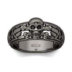 JEULIA Spooky Cool Black Diamond Skull Ring For Women Sterling Silver Black Rings Men, Gothic Wedding Rings, Unusual Wedding Rings, Skull Wedding Ring, Gothic Engagement Ring, Sterling Silver Skull Rings, Skull Engagement Ring, Diamond Skull, Skull Rings