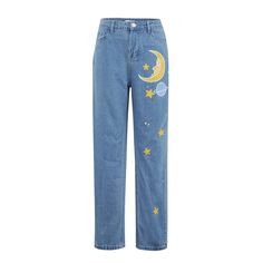 Pants Streetwear, Dream Jeans, Long Jeans, Cute Jeans, Girls Denim, Star Pattern, Moon Star, Ladies Party, Jeans For Sale