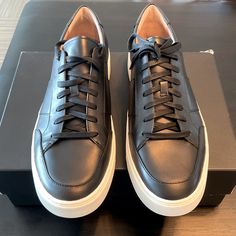 Brand New, Never Worn Black Leather Sneakers With Leather Lining And Rubber Soles. Duster Bag And Box Included Leather Sneakers Men, Black Leather Sneakers, Mid Top Sneakers, Keds Shoes, Lacing Sneakers, Suede Sneakers, High Top Shoes, Blue Suede, Leather Design