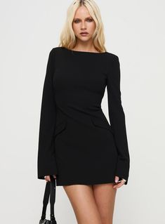 Carters Long Sleeve Mini Dress Black Long Flare Sleeve Dress, Long Sleeve Dress Black, Black Long Sleeve Mini Dress, Flare Sleeve Dress, T Dress, Mini Dress Black, Long Sleeve Short Dress, Black Long Sleeve Dress, Good Stretches