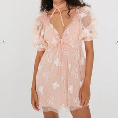 For Love & Lemons Shari Mini Dress Sequin Butterfly Mini Dress, V Neck, Closure Zipper, Puff Sleeves, Back Tie Closure, Detachable Slip Lining, Womens Yellow Dress, Sequin Butterfly, Butterfly Lace, Dress Lining, Mini Dress Pink, Breezy Dress, Lemon Dress, Backless Mini Dress, Bustier Dress