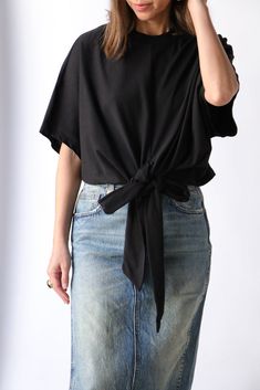 Closed Wrap T-Shirt in Black Christian Wijnants, Raquel Allegra, Pleats Please Issey Miyake, Honolulu Hawaii, Black Shop, Rachel Comey, Mm6 Maison Margiela, Dresses Pants, Dress Jewelry