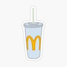 a cup with a straw sticking out of it's top sticker on a white background