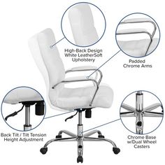 an office chair with all the components labeled in this diagram, including arm rest and footrests