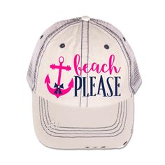 Distressed Trucker Hat - Custom White Mesh Trucker Cap - Monogrammed Trucker Hat - Beach Please Anchor Hat - Denim Cap - Baseball Cap - by MamasDesignMadness on Etsy Trucker Hat Women, Funny Trucker Hat, Navy Hat, Women Trucker, Denim Cap, Hat Custom, Beach Please, Hat Women, White Mesh