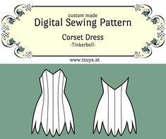 the front and back view of a sewing pattern for a corset dress