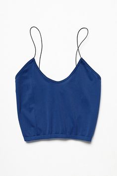 American made from our Signature Seamless fabric, this stretchy brami features elastic straps and a ribbed hem. | Skinny Strap Seamless Brami by Intimately at Free People in Blue, Size: XS/S Stretch Cropped Camisole With Built-in Bra, Chic Crop Top With Built-in Bra And Minimal Stretch, Chic Blue Camisole With Built-in Bra, Ribbed Cami Crop Top For Loungewear, Chic Ribbed Top With Spaghetti Straps, Chic Cami Crop Top, Casual Cami Crop Top, Chic Elastane Cami Crop Top, Blue Crop Top With Built-in Bra And Spaghetti Straps