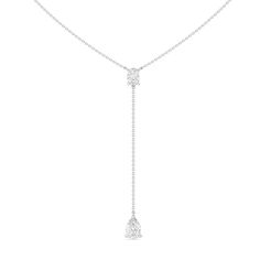 A sparkling piece you can take from coffee to cocktails. This lariat-style necklace features a Y-shaped chain with an oval-cut diamond and a pear-cut diamond. With this glittering accessory's stylish yet minimalist design, you can wear it for every day of the week and for any occasion. Lariat Style Necklace, Gorgeous Engagement Ring, Pear Cut Diamond, Station Necklace, Oval Cut Diamond, Day Of The Week, Lariat Necklace, Custom Engagement Ring, Style Necklace