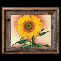 a painting of a sunflower in a wooden frame