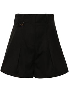 black virgin wool high-waisted belted waist tab 'J' belt loop with D-ring belt loops pleat detailing two rear welt pockets gold-tone hardware concealed front button, hook and zip fastening Black Belted Bottoms Short Length, Black Belted Short-length Bottoms, Chic Bermuda Shorts With Belt Loops, Black High-waisted Shorts For Formal Occasions, Classic Formal Shorts With Belt Loops, Elegant Formal Shorts With Belt Loops, Black Belted High-waisted Shorts, Black High-waisted Belted Shorts, Chic High Waist Formal Shorts