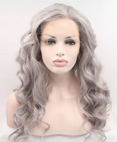 Grey Wavy Wig | NubianPrincessHairShop.com Platinum Wigs, Grey Hair Wig, Celebrity Wigs, Long Curly Wig, Grey Wig, Synthetic Lace Wigs, Curly Lace Front Wigs, Body Wave Wig, Wigs Online