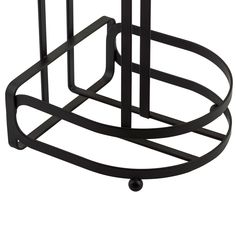 a black metal stool with wheels on the bottom and an armrest that is attached to it