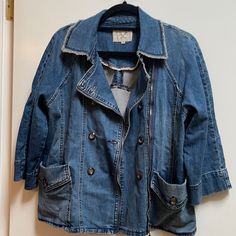 This Evys Tree Denim Jacket Is Unique With The Detail And Multiple Ways That It Can Be Worn! Zipped And Buttoned For A Double Breasted Look. Partially Zipped, Partially Buttoned Or Open For A More Flowy Jacket, As You Can See By The Back Pleat Detail. Front Pockets. Tag Removed, Never Worn. Perfect Condition Spring Denim Blue Outerwear With Zip Fly, Denim Outerwear With Zip Fly For Fall, Dark Wash Zipper Closure Outerwear For Spring, Dark Wash Zipper Outerwear For Spring, Medium Wash Outerwear With Zipper For Spring, Spring Denim Outerwear With Zipper Closure, Spring Medium Wash Outerwear With Zipper Closure, Spring Dark Wash Outerwear With Zipper Closure, Spring Dark Wash Outerwear With Zipper