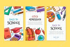 three school banners with back to school items