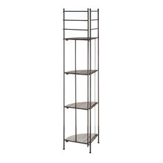 a tall metal shelf with three shelves on each side and two small shelves in the middle