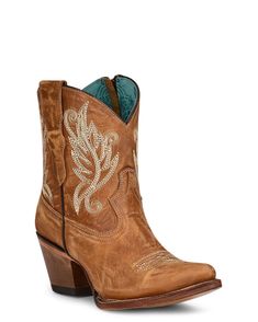 Women's Western Stitching Short Boots – Skip's Western Outfitters Golden Embroidery, Womens Cowgirl Boots, Boot Barn, Embroidered Leather, Western Booties, Rounded Toe Boots, Cowboy Boots Women, Heel Caps, Rubber Heels