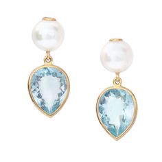 This wonderfully delicate and gentle pair of earrings instantly bring the calm of the oceans. These earrings were Inspired by the beauty of the oceans and it’s many wonders. Dazzling akoya pearls are paired with drops of aquamarines which look like droplets of water. A pair of beautiful tsavorites are bezel set to comp Elegant Aquamarine Briolette Jewelry, Elegant Briolette Aquamarine Jewelry, Elegant Aquamarine Earrings, Elegant Blue Topaz Briolette Earrings, Blue Pearl Drop Earrings In Fine Jewelry Style, Elegant Teardrop Blue Topaz Earrings, Elegant Blue Topaz Teardrop Earrings, Droplets Of Water, Aquamarine Earrings