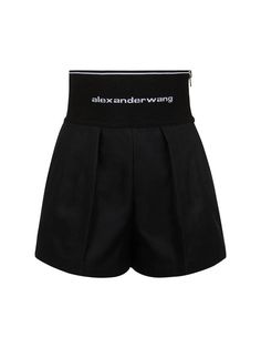 Logo elastic waistband. Side zip detail. Two side pockets. Lined. Model is wearing a size2 Safari Shorts, W Logo, Laid Back Style, Shearling Jacket, Swimwear Tops, Alexander Wang, Skater Skirt, Party Outfit, Side Zip