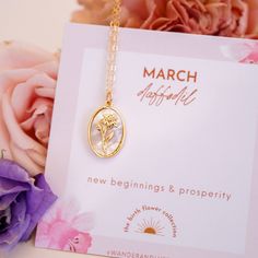 The March Birth Flower Necklace is a breathtaking addition to our new Birth Flower Necklace Collection! This dainty necklace boasts an intricate design of the beautiful Daffodil, the birth flower for March, symbolizing new beginnings and prosperity. What we love most about this necklace is the meticulous craftsmanship that brings out the gorgeousness of the Daffodil, and the pendant's ideal size that catches the eye while retaining its delicate charm. NECKLACE FEATURES Flower: Daffodil Material: Delicate Birth Flower Charm Necklaces, Delicate Birth Flower Necklaces, Delicate Birth Flower Necklace, Delicate Flower Shaped Birth Flower Necklaces, Mother's Day Flower Pendant Necklace, Delicate Flower Shaped Necklace With Birth Flower, Delicate Flower Charm Necklace For Mom, Delicate Flower Charm Necklace As Gift For Mom, Dainty Birth Flower Pendant Necklace