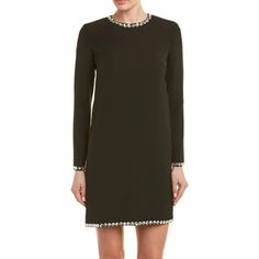 Mini Shift Dress. Black Embellished Sheath Dress, Miu Miu Fitted Formal Dresses, Formal Fitted Miu Miu Dresses, Elegant Miu Miu Dresses For Spring, Elegant Spring Miu Miu Dresses, Embellished Mini Workwear Dresses, Chic Fitted Dress By Miu Miu, Embellished Mini Dress For Casual Workwear, Miu Miu Fitted Chic Dress