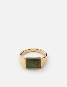 The Lennox Jasper Ring features jasper set in a gold vermeil or 14k yellow gold band. Inspired by the 70s with emphasis on the horizontal stone and thin band, this piece adds subtle retro flair to any look. Available for men and women. Please note: Color and markings may vary. [tab]Specifications[/tab]Gold Vermeil Base Metal: Sterling SilverPlating: Polished 14k Yellow GoldMaterial: Jasper Green StoneDimensions: L: 12.5mm W: 9.5mm Gauge: 2.78mmStone Count: 1Carat Weight: 7.5 Gold Pinky Ring, Jasper Ring, Signet Ring Men, Mens Gold Rings, Mens Gold, Onyx Ring, The 70s, Pinky Ring, Mellow Yellow