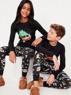 crew neck long sleeves graphic at front coordinating bottoms elasticized waist ribbed leg cuffs all-over print snug fit models are approx.  4’3” – 4’8” and wear size m (8)machine wash according to the care instruction label  . Best Holiday gift for , perfect Pajamas for Christmas! Pajamas For Christmas, Matching Pajama Pants, Matching Pajama, Fit Models, Leg Cuffs, Matching Pajamas, Boys Pajamas, Family Maternity, Family Pajamas