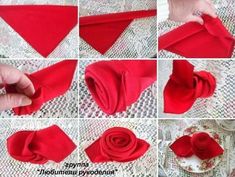 how to make a flower out of red cloths and fabric with the help of scissors