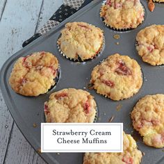 strawberry cream cheese muffins in a muffin tin