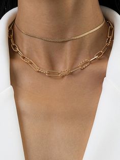 Chains Double Layered Solid Color Necklaces Accessories GOLD-One_size Knot Decor, Country Rings, Double Chain Necklace, Winter Typ, Layered Chain Necklace, Layered Chain, Leisure Fashion, Layered Chains, Double Chain