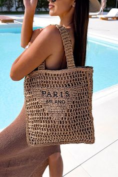 Letter Hollow Woven Beach Bag Woven Beach Bag, Cocktail Jumpsuit, Woven Beach Bags, Sunset Boulevard, Accessories Bags Shoes, Western Hats, Jean Accessories, Purple Bags, Shoes With Jeans