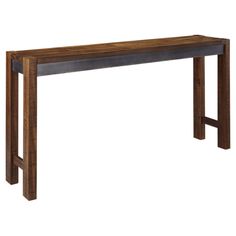 a wooden bench with metal legs on an isolated white background for use as a console table