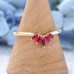 Marquise cut Ruby wedding band vintage Yellow gold Curved wedding band Unique Matching Stacking ring Bridal set Promise simple cluster band Gold Curved Wedding Band, Ruby Wedding Band, Wedding Band Vintage, Wedding Band Unique, Ruby Wedding, Vintage Rose Gold, Vintage Wedding Band, Curved Wedding Band, Unique Wedding Bands