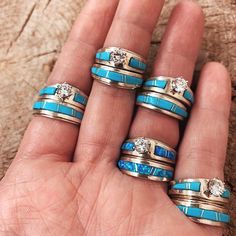 *Zuni Turquoise Wedding Stacker Rings Western Promise Rings, Western Engagement Rings, Real Turquoise Jewelry, Turquoise Wedding Rings, Turquoise Wedding Band, Handmade Turquoise Jewelry, Jewlery Rings, Turquoise Ring Engagement, Antique Costume Jewelry