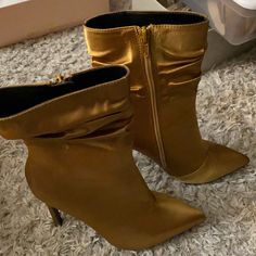 Hott!! Gold Boots!! Never Worn. Brand New Gold Boots For Spring Night Out, Gold Boots For Night Out In Spring, Gold Heels For Fall, Gold Casual Boots For Party, Casual Gold Boots For Party, Casual Gold Pointed Toe Boots, Short Western Boots, Madden Girl Boots, Black Heeled Ankle Boots