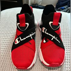 Red And Black Tennis Shoes. New, Never Worn. Size 5.5. No Box. Red Breathable Slip-on Sneakers With Round Toe, Red Slip-on Sneakers With Round Toe, Red Slip-on Sneakers For Sports With Round Toe, Red Sporty Low-top Slip-on Sneakers, Red Breathable Low-top Slip-on Sneakers, Red Sporty Slip-on Sneakers With Rubber Sole, Red Sporty Slip-on Sneakers For Streetwear, Red Slip-on Sneakers For Sports, Red Synthetic Closed Toe Sneakers