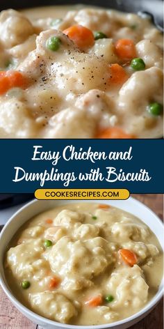 chicken and dumplings with biscuits in a bowl