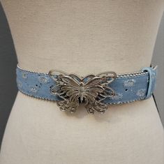 Denim Belt With Silver Butterfly Buckle Brand New See Pictures For Measurements Ship Same Day Or Next Business Day! Belt Charms, Belts Y2k, Statement Belts, Butterfly Belt, Y2k Baddie, Denim Belt, Denim Accessories, Silver Butterfly, See Pictures