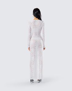 You won't have to cook or clean to get that ring when you wear this white maxi dress 🤍 Crafted from sheer lace fabric, this pull on style will have everyone getting down on one knee 😌 Floor-length Lace Trim Maxi Dress For Night Out, Maxi Lace Dress With Lace Trim For Night Out, White Full Length Spring Dresses, Evening Lace Long Maxi Dress, Evening Long Lace Maxi Dress, Long Evening Dress With Lace Trim, Sheer White Maxi Dress For Wedding, Elegant White Sheer Maxi Dress, White Lace Dress With Lace Sleeves For Party