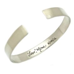 Sterling silver actual handwriting bracelet for men. Personalized mens cuff bracelet. Take a look at the perfect personalized gift for your cousin or any special man in your life - a meticulously crafted men's bracelet. Ideal for Father's Day or any occasion, this sterling silver cuff stands out with a signature engraving, adding a touch of sophistication to a meaningful and cherished present. Best gift ideas for men, one-of-a-kind personalized jewelry.  Personalized elegant, minimalist style, c Personalized Minimalist Bracelets For Father's Day, Father's Day Gift Bracelets With Engraving Option, Engraved Silver Bracelets For Anniversary Gift, Personalized Engraved Cuff Bracelet For Mother's Day, Minimalist Bracelet For Father's Day Anniversary, Meaningful Engraved Cuff Bracelet As Gift, Minimalist Bracelet For Anniversary And Father's Day, Engraved Silver Signature Bracelet, Silver Engraved Bracelets For Anniversary Gift