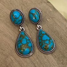 3/$25 Southwestern Style Post Dangle Earrings Small / Medium Size Turquoise Blue Color Post / Stud Backs Vintage Now Look Silvertone/ Black Silver Boho Bohemian Hippie Gypsy Native Southwestern Tribal Southwestern Nickel-free Teardrop Earrings, Southwestern Style Blue Drop Earrings, Southwestern Blue Drop Earrings, Southwestern Turquoise Teardrop Earrings, Southwestern Turquoise Teardrop Earrings For Gift, Southwestern Blue Teardrop Jewelry, Southwestern Style Teardrop Dangle Earrings, Southwestern Style Blue Pierced Earrings, Southwestern Style Blue Earrings For Pierced Ears