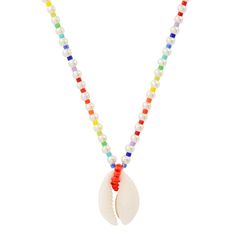 Summertime Rainbow & Pearl Shell Pendant Necklace Playful White Beaded Necklaces For Summer, White Playful Beaded Necklaces For Summer, Adjustable Multicolor Pearl Necklace For Beach, Adjustable Multicolor Pearl Necklace For Summer, Playful Summer Beach Necklaces, Playful Summer Beach Necklace, Beach Multicolor Beaded Necklaces With Pearl Charm, Beach Beaded Necklaces With Pearl Charm In Multicolor, Multicolor Beaded Necklace With Pearl Charm For Beach