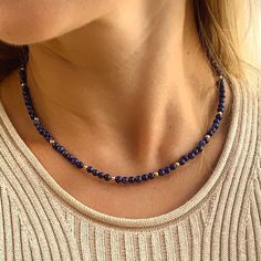 Lapis Lazuli Since Ancient Times Was One Of The Most Desired Stones Because Of Its Rich, Eye-Catching Color. This Necklace Is Composed Of Beautiful 4mm Lapis Lazuli Beads And Gold Plated Silver Beads. The Closure Is Also Made From 14k Gold Filled. You Can Choose The Option From The Drop Down Menu Whether Your Necklace Comes With Gold Plated Silver Pendant In Ethnic Style Or Without. Measures 16,5 Inches. Elegant Adjustable Lapis Lazuli Beaded Necklace, Elegant Lapis Lazuli Beaded Necklaces, Elegant Lapis Lazuli Beaded Necklace, Traditional Lapis Lazuli Beaded Necklace, Gold Lapis Lazuli Faceted Beads Necklace, Sodalite Necklace, Lapis Jewelry, Beaded Bib Necklace, Statement Collar Necklace